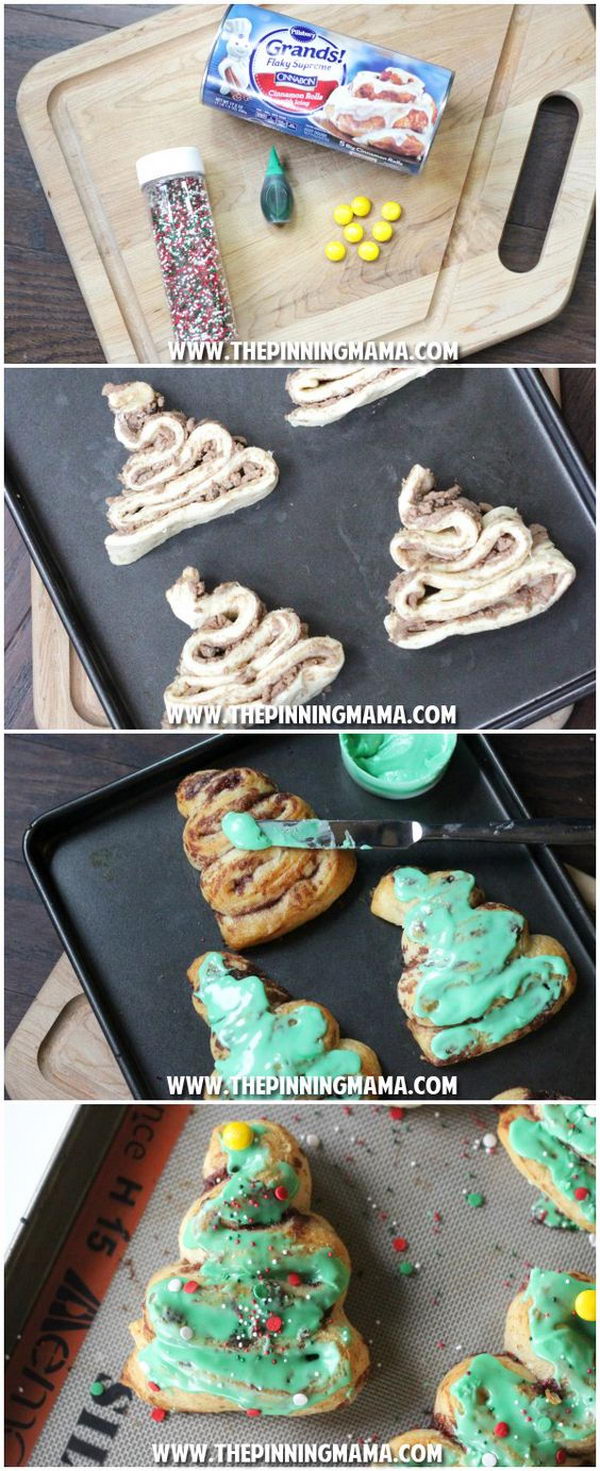 Easy Cinnamon Roll Christmas Trees That Are Perfect For The Kids To Help With. 