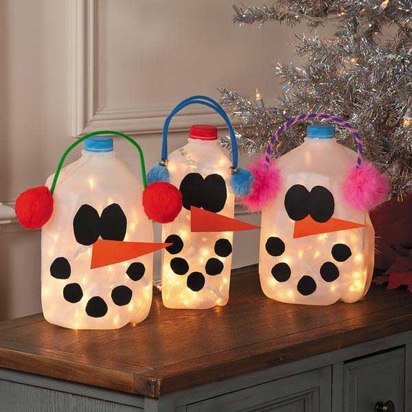 Milk Jugs Snowmen Lanterns. 