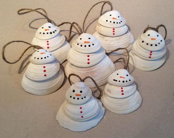 Cute Little Clam Shell Snowmen. 