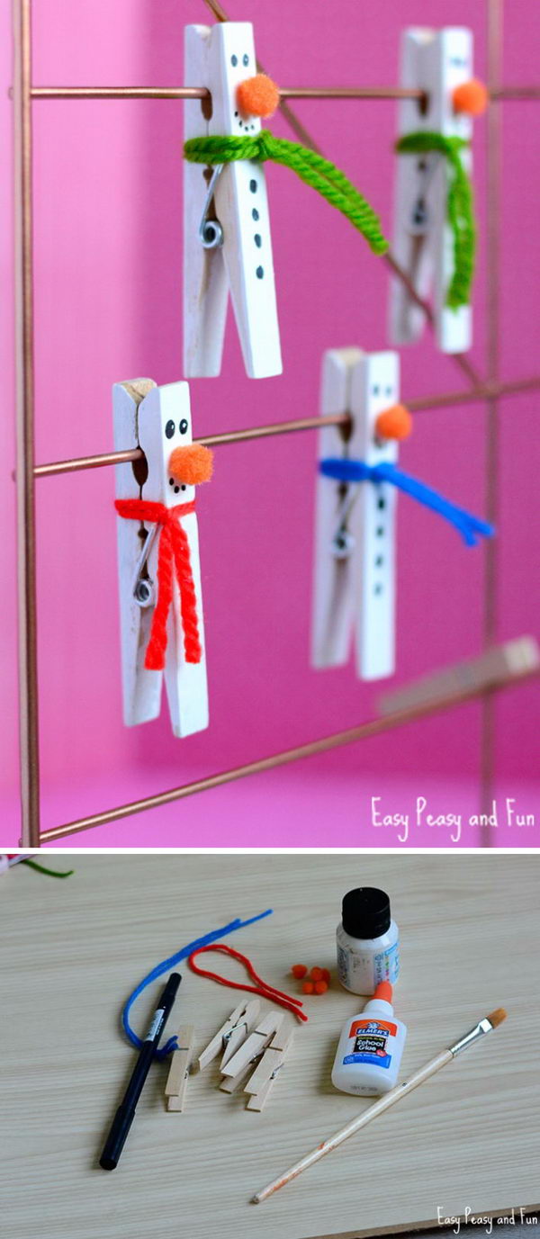 Clothespin Snowman Craft for Kids to Make. 