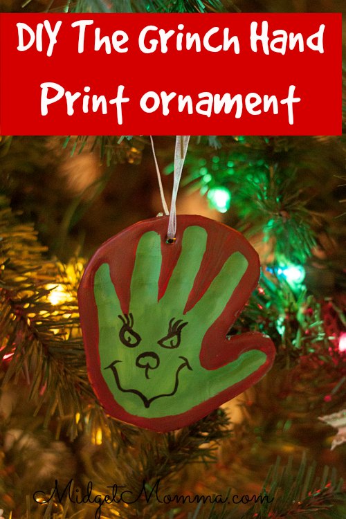 The Grinch Hand Print DIY Clay Ornament. 