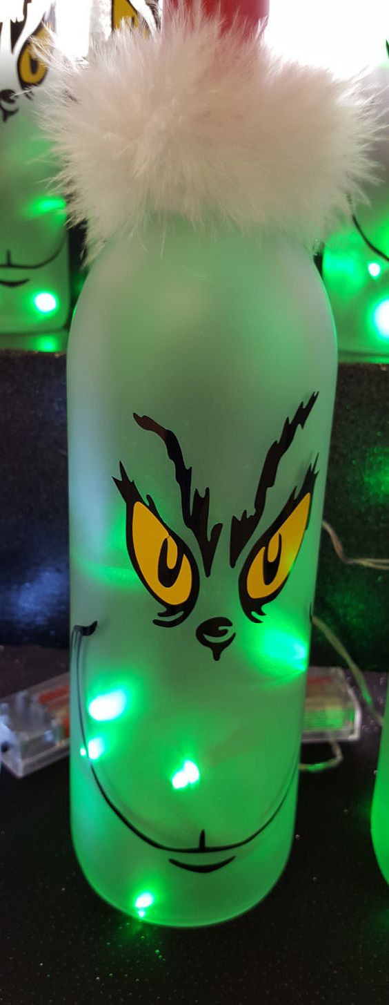 Grinch Lighted Wine Bottle. 