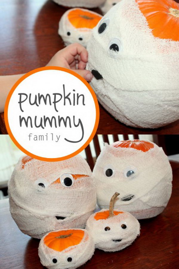 Cute Mummy Pumpkins Family for Halloween. 