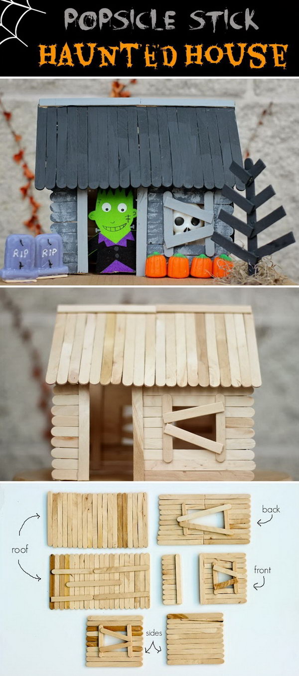 Popsicle Stick Haunted House for Halloween. 