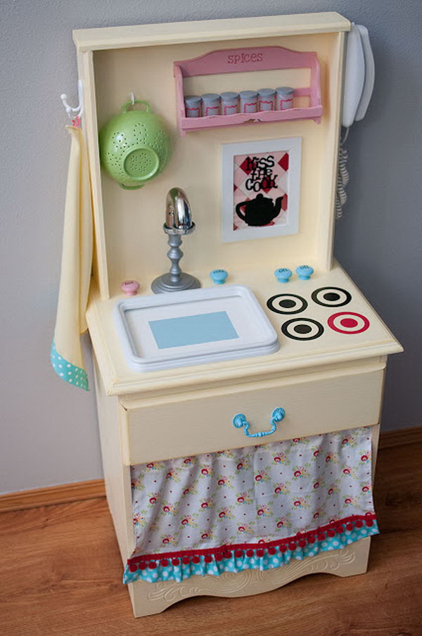 Play Kitchen Made Out of an Old Nightstand. See the steps 