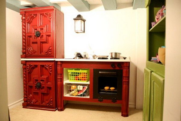 Fancy Cottage Play Kitchen. Get the tutorial 