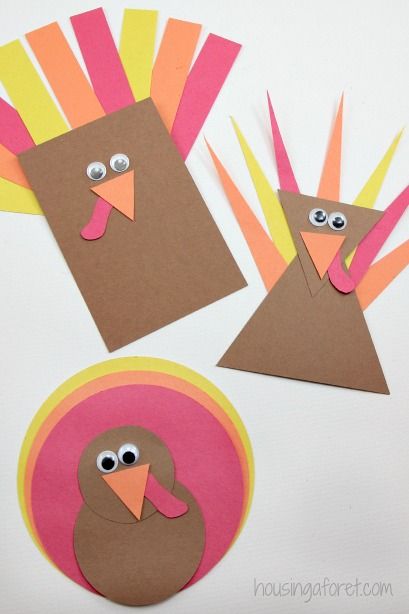 Use Simple Shapes to Create These Adorable Turkeys. 