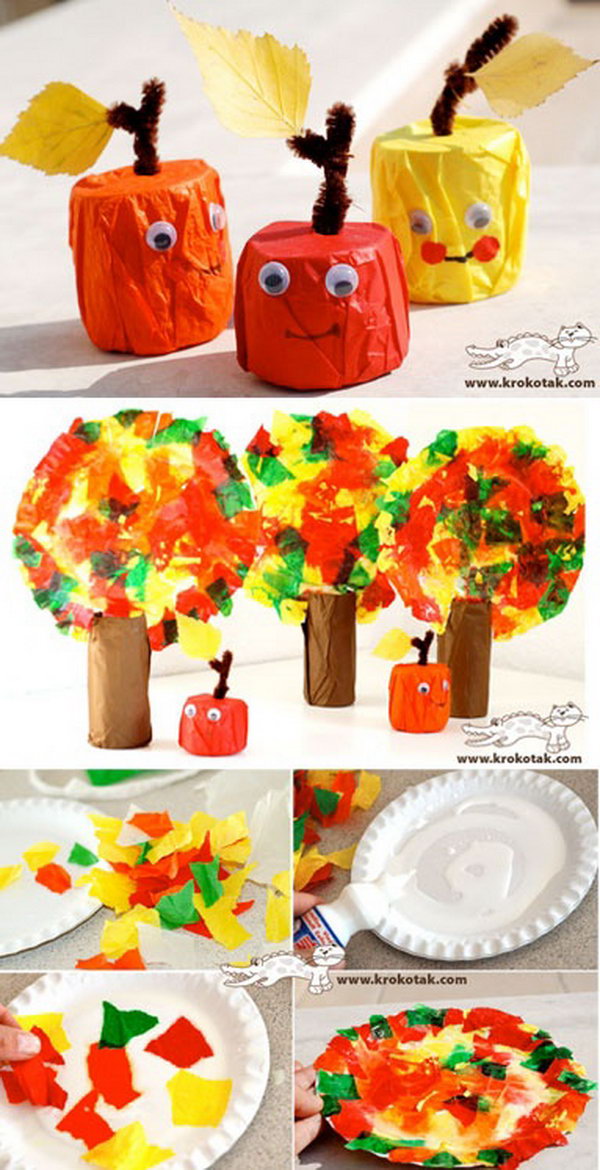 Tissue Paper Apples and Fall Trees. A super fun and beautiful craft to make for kids this season. Get the directions 