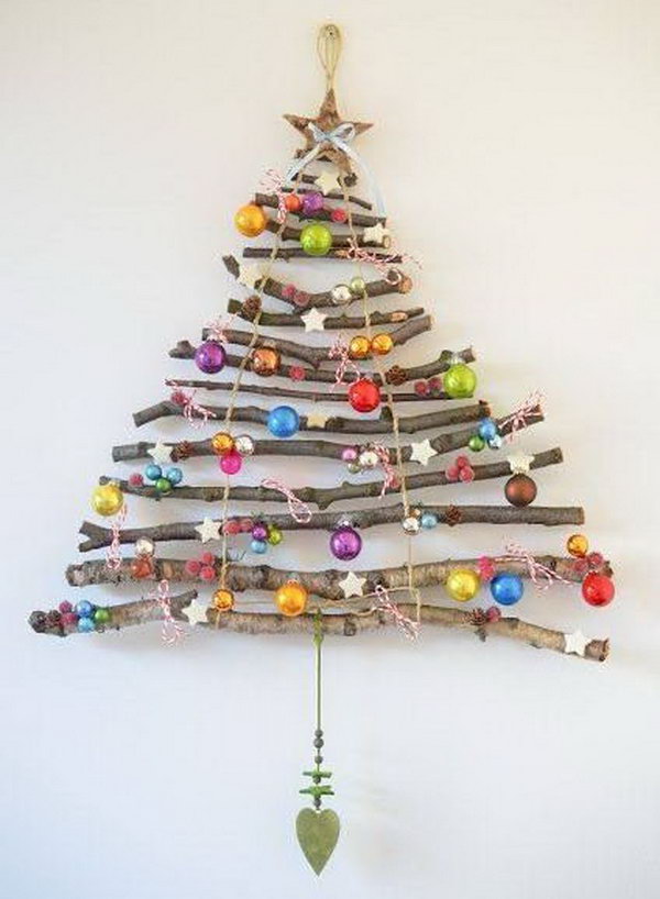 DIY Christmas Tree Made from Twigs and Decor. So fun and easy Christmas tree made from twigs and decor for a sweet home decoration. 