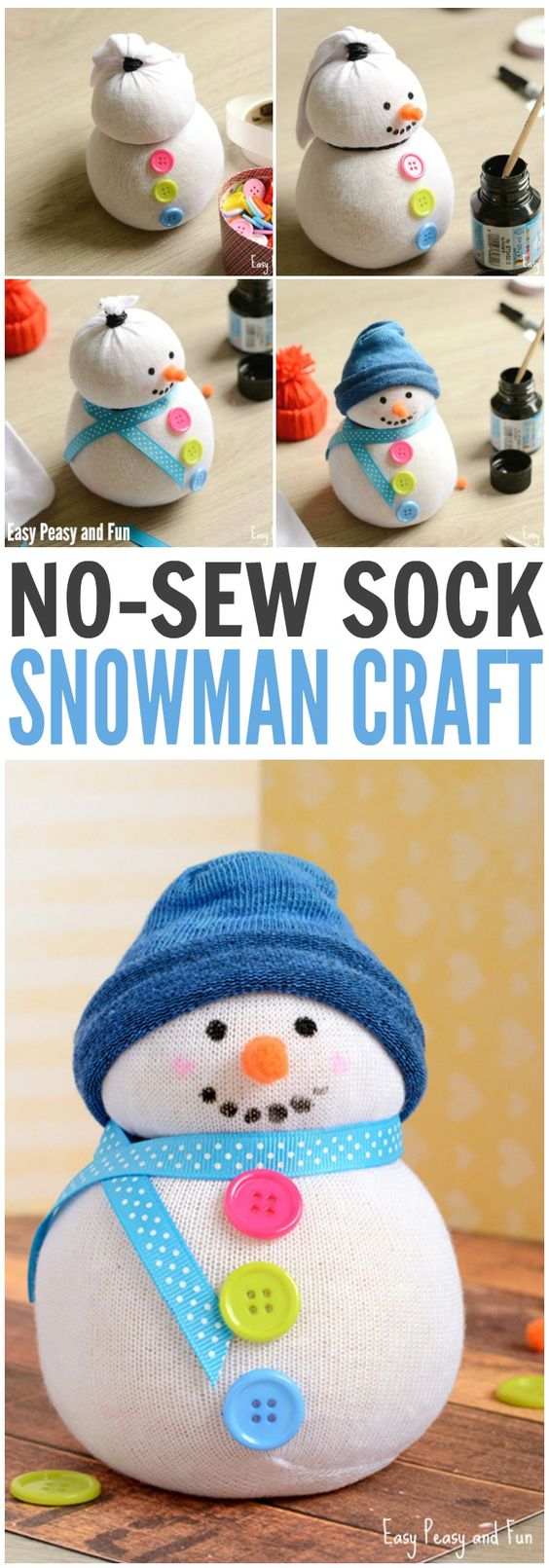 No Sew Sock Snowman Craft. 