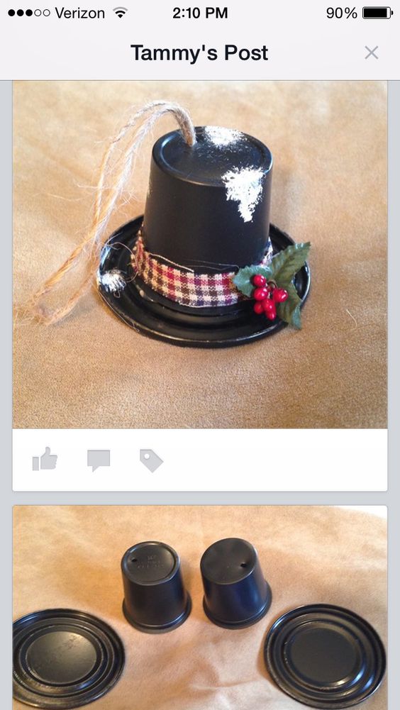 K Cup Snowman Hat Ornaments. 