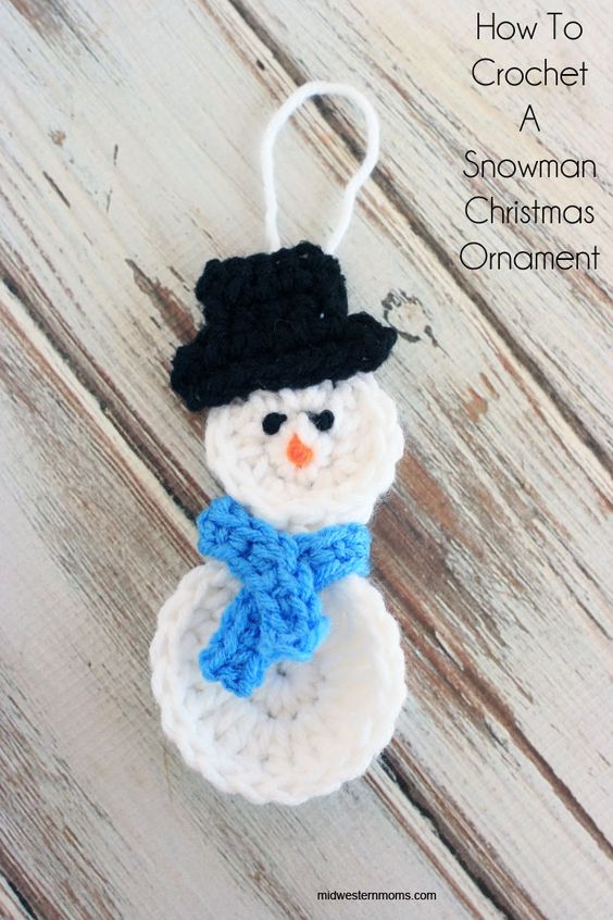 Crochet Snowman Christmas Ornament. 