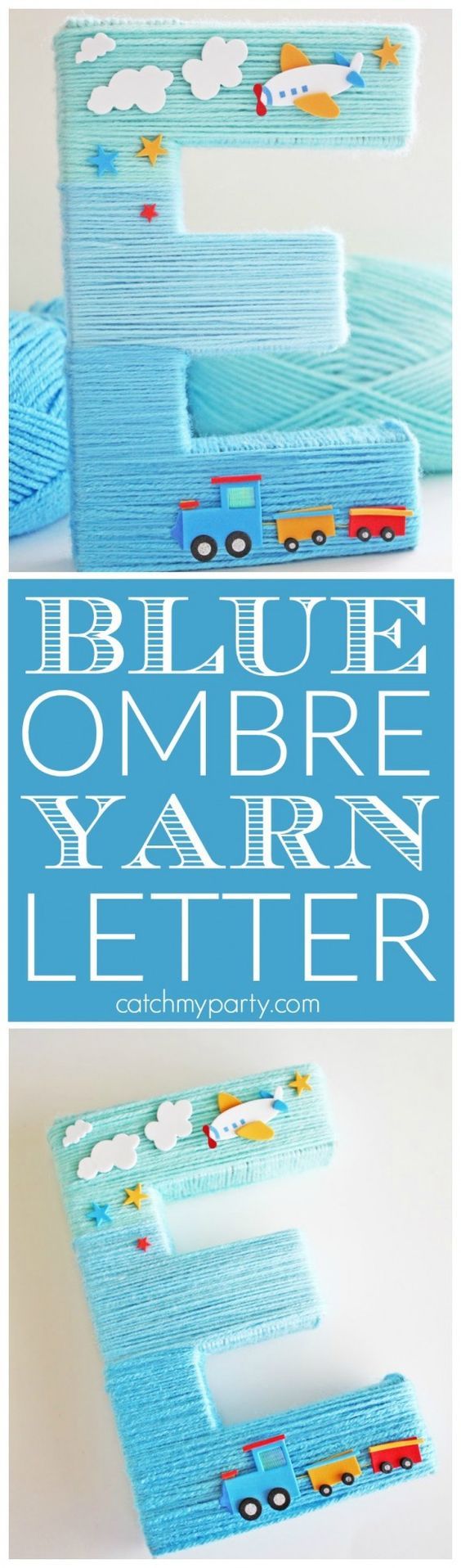 Blue Yarn Wrapped Ombre Monogram Letter. 