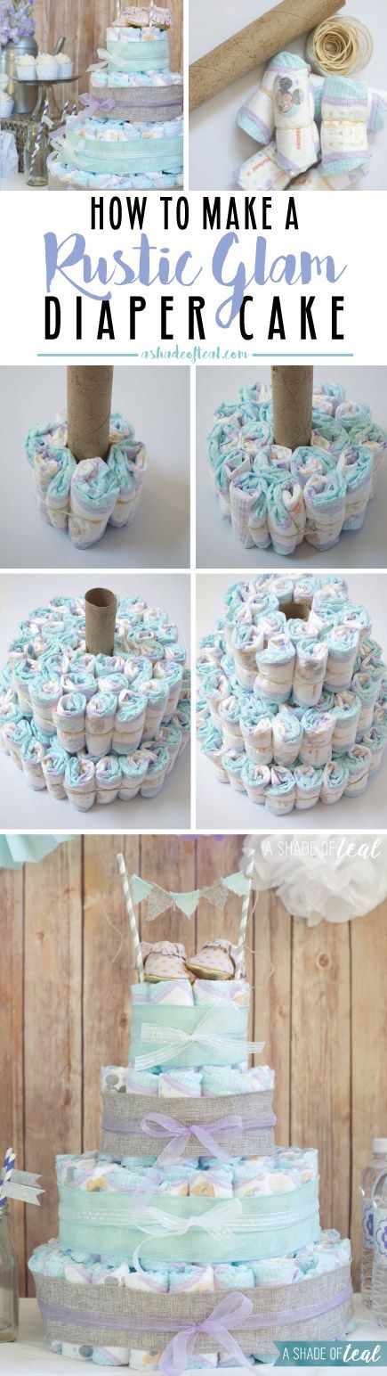Make a Diaper Cake for a Rustic Glam Baby Shower. 