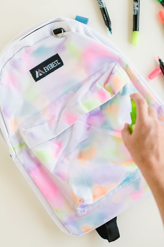 DIY Rainbow Watercolor Backpack. 