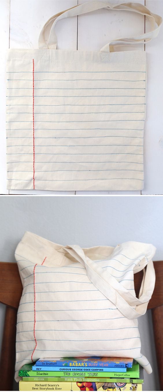DIY Notebook Sewn Canvas Tote Bag. 