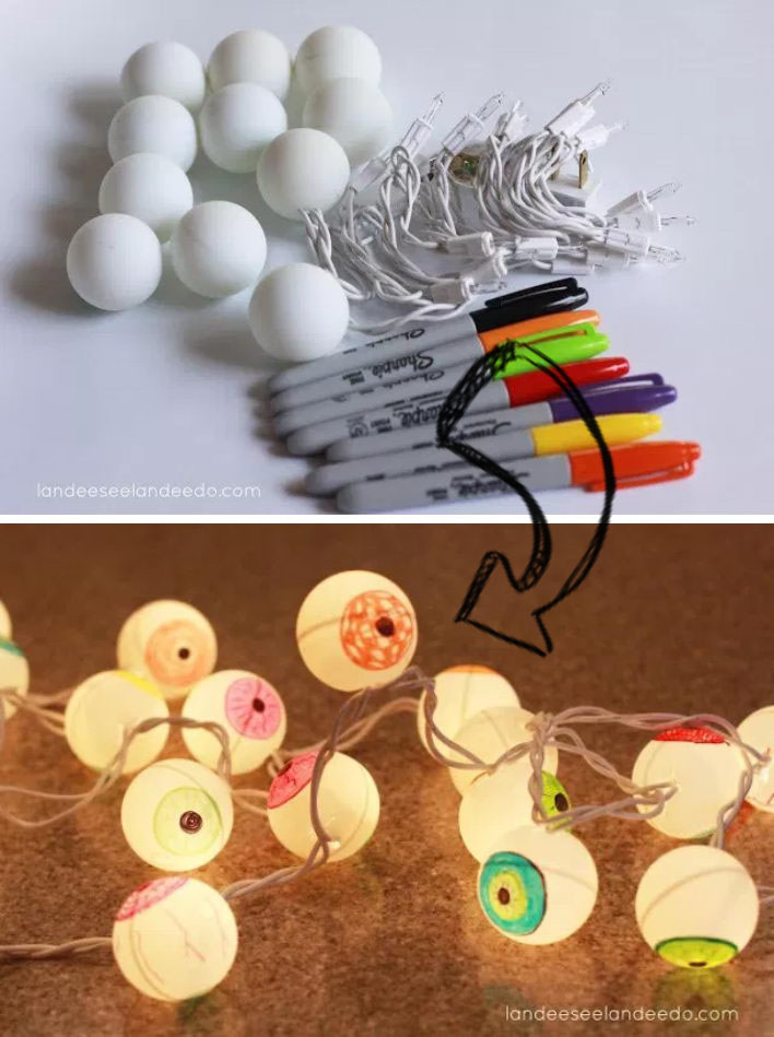 DIY Eyeball Lights for Halloween Using Ping Pong Balls. 