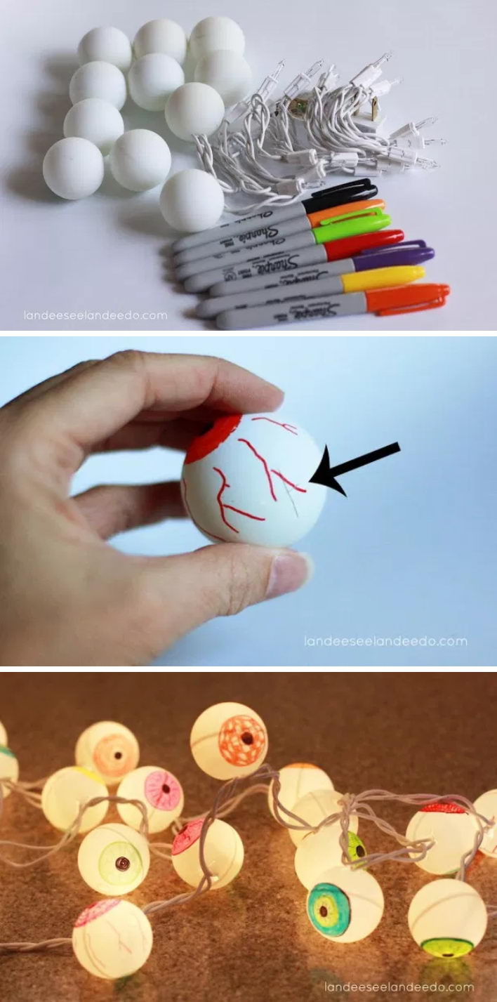 DIY Eyeball Lights for Halloween Using Ping Pong Balls. 