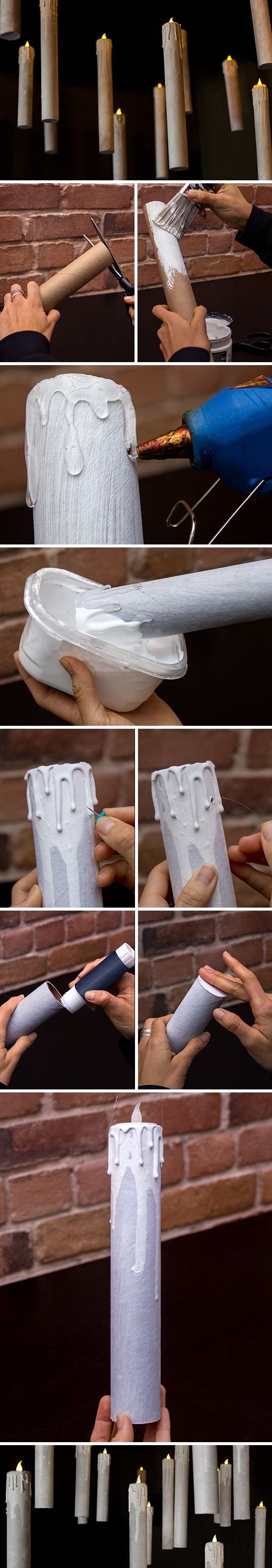 Harry potter Floating Candles Made From Paper Towel Rolls. 